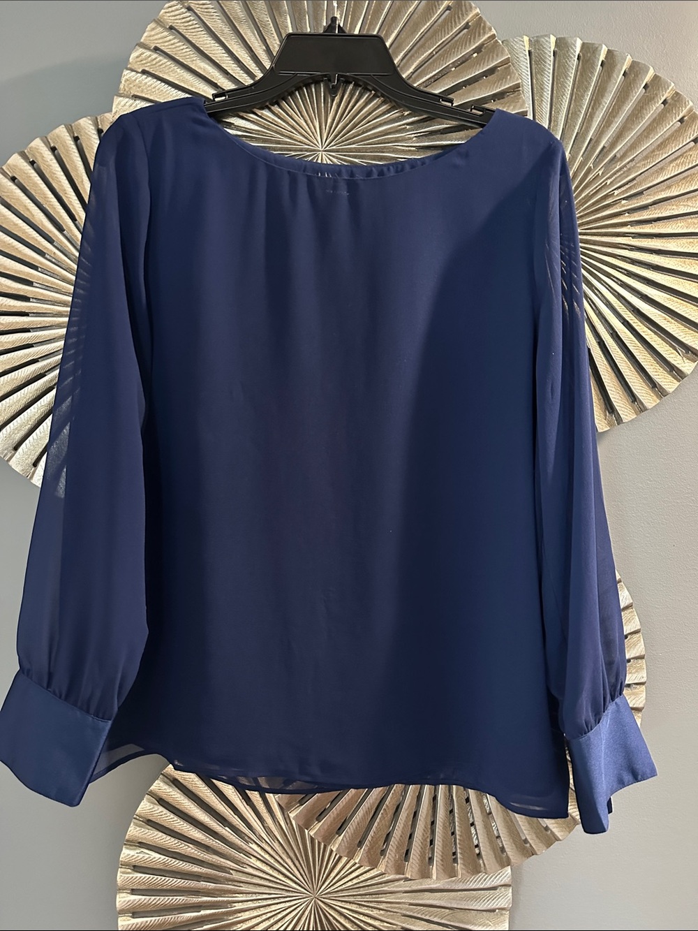 Ann Taylor Navy Long-Sleeve Chiffon Blouse